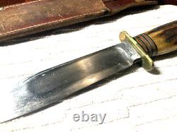 Vintage 1917-18 Marbles Gladstone Stag Handle Knife With Original Sheath 6 Bd