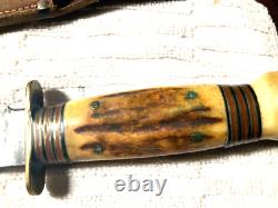 Vintage 1917-18 Marbles Gladstone Stag Handle Knife With Original Sheath 6 Bd