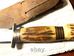 Vintage 1917-18 Marbles Gladstone Stag Handle Knife With Original Sheath 6 Bd