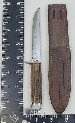 Vintage 1920-40 Case Fixed Blade Knife Stag Handle Original Leather Sheath