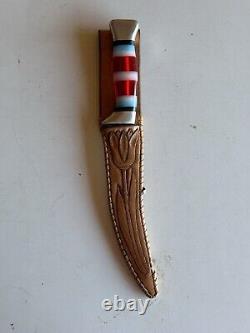 Vintage 1940-65 era Translucent Cherry Bakelite Fixed Blade Knife Leather Sheath