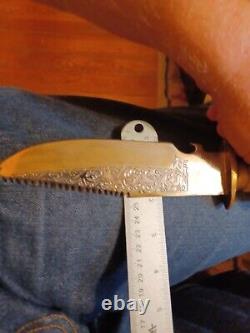 Vintage 1950-60s Mexican Bowie Knife Rare bone handle with brass skull