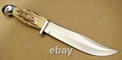 Vintage 1950's Era KINFOLKS Hunting Knife Stag Handles RARE- Flame Edge MINT
