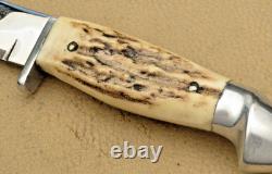 Vintage 1950's Era KINFOLKS Hunting Knife Stag Handles RARE- Flame Edge MINT