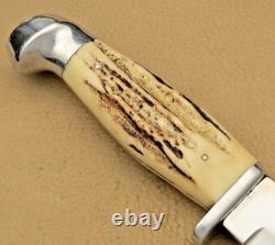 Vintage 1950's Era KINFOLKS Hunting Knife Stag Handles RARE- Flame Edge MINT