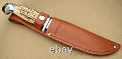 Vintage 1950's Era KINFOLKS Hunting Knife Stag Handles RARE- Flame Edge MINT