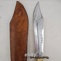 Vintage 1950s Ka-Bar J Bowie Stag Handle Hunting Fixed Blade Knife with Sheath