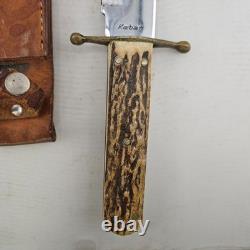 Vintage 1950s Ka-Bar J Bowie Stag Handle Hunting Fixed Blade Knife with Sheath