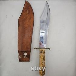 Vintage 1950s Ka-Bar J Bowie Stag Handle Hunting Fixed Blade Knife with Sheath