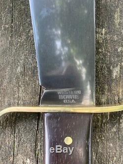 Vintage 1965 Western USA PreW49 Blued Blade Bowie Hunting V44 knife WithSheath/box