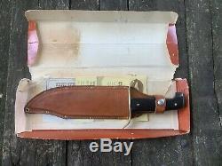 Vintage 1965 Western USA PreW49 Blued Blade Bowie Hunting V44 knife WithSheath/box