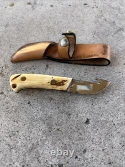 Vintage 1970's Stag Handle Hunting Knife With Gut Hook