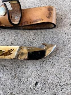Vintage 1970's Stag Handle Hunting Knife With Gut Hook