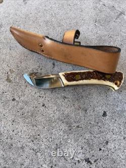 Vintage 1970's Stag Handle Hunting Knife With Gut Hook