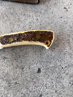 Vintage 1970's Stag Handle Hunting Knife With Gut Hook