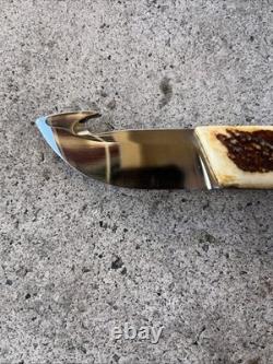 Vintage 1970's Stag Handle Hunting Knife With Gut Hook