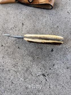 Vintage 1970's Stag Handle Hunting Knife With Gut Hook