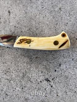Vintage 1970's Stag Handle Hunting Knife With Gut Hook