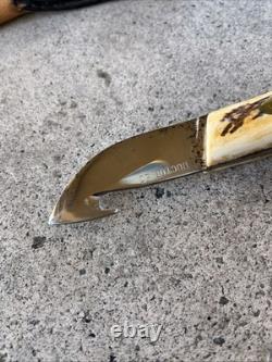 Vintage 1970's Stag Handle Hunting Knife With Gut Hook