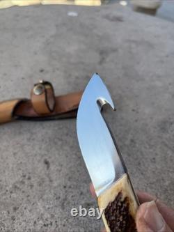 Vintage 1970's Stag Handle Hunting Knife With Gut Hook