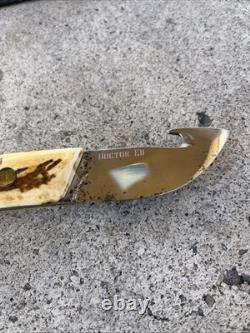 Vintage 1970's Stag Handle Hunting Knife With Gut Hook