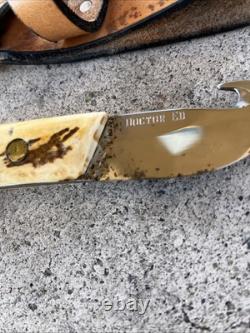 Vintage 1970's Stag Handle Hunting Knife With Gut Hook