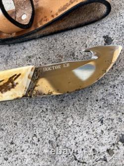 Vintage 1970's Stag Handle Hunting Knife With Gut Hook