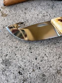 Vintage 1970's Stag Handle Hunting Knife With Gut Hook