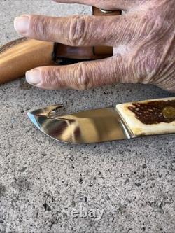 Vintage 1970's Stag Handle Hunting Knife With Gut Hook