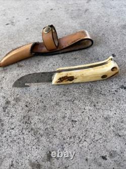 Vintage 1970's Stag Handle Hunting Knife With Gut Hook