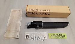 Vintage 1972-1986 Buck 120 General Hunting Knife BLACK LEATHER SHEATH BOX PAPERS