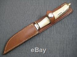 Vintage 1972 LLOYD HALE Stag Fixed Blade Patch Knife Muzzleloader Leather Sheath