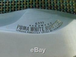 Vintage 1974 PUMA 6377 White Hunter Hunting Knife + Orig Sheath Mint Cond