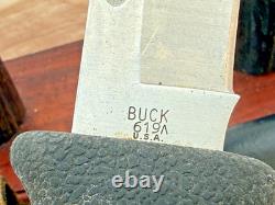Vintage (1988) Buck USA 619 Woodsmate Fixed Blade withsheath Rubber Handle-1983.26