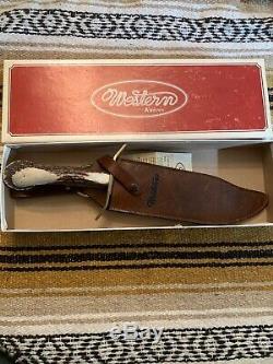 Vintage 1995 Western USA W49 Crown Stag Bowie V44 Survival Knife WithSheath/Box