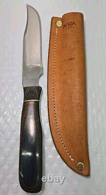 Vintage 1996 ANZA 10.5 FIXED BLADE KNIFE 5.5 Clip Point BLADE+Leather Sheath