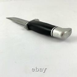 Vintage 1999 Buck Knife 119 Fixed Satin Blade Black Phenolic Handle Hunting USA