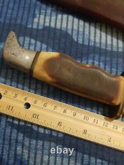 Vintage 60s/70s Craftsman USA 7 fixed blade knife with Leather sheath Bone Handle