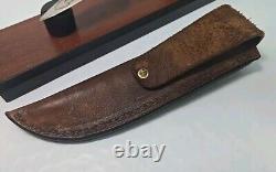 Vintage ANZA 7.25 FIXED BLADE KNIFE 3 Drop Point BLADE With Leather Sheath