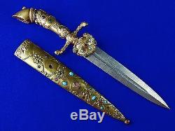 Vintage Antique Old Hungarian Hungary Damascus Hunting Dagger Knife with Scabbard