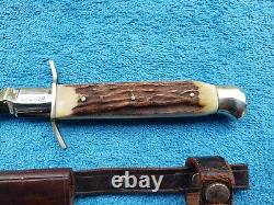 Vintage Anton Wingen Jr Solingen Germany Hunting Knife Stag Handle