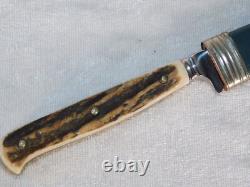 Vintage Anton Wingen Jr Stag Antler Handle Germany 7 Hunting Knife with Sheath