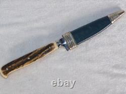 Vintage Anton Wingen Jr Stag Antler Handle Germany 7 Hunting Knife with Sheath