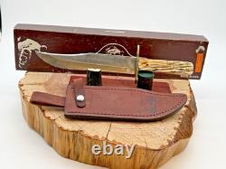 Vintage Bear MGC Cutlery Made USA 12 Bowie Knife withSheath Bone Handles-1977.26