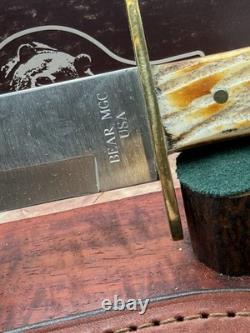 Vintage Bear MGC Cutlery Made USA 12 Bowie Knife withSheath Bone Handles-1977.26