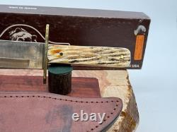 Vintage Bear MGC Cutlery Made USA 12 Bowie Knife withSheath Bone Handles-1977.26