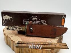 Vintage Bear MGC Cutlery Made USA 12 Bowie Knife withSheath Bone Handles-1977.26