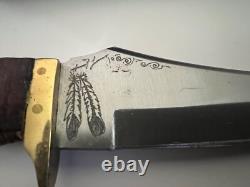 Vintage Bowie Knife Signed And Feathers Engraved With Silver Buffalo Nickel