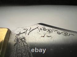 Vintage Bowie Knife Signed And Feathers Engraved With Silver Buffalo Nickel
