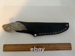 Vintage Bowie Knife Signed And Feathers Engraved With Silver Buffalo Nickel